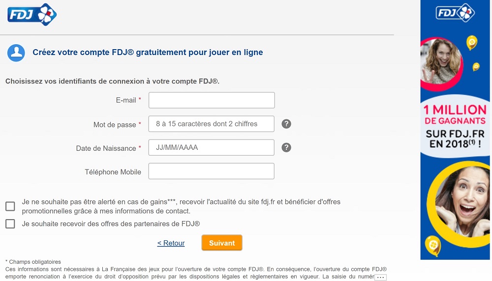 Inscription en ligne sur FDJ.fr