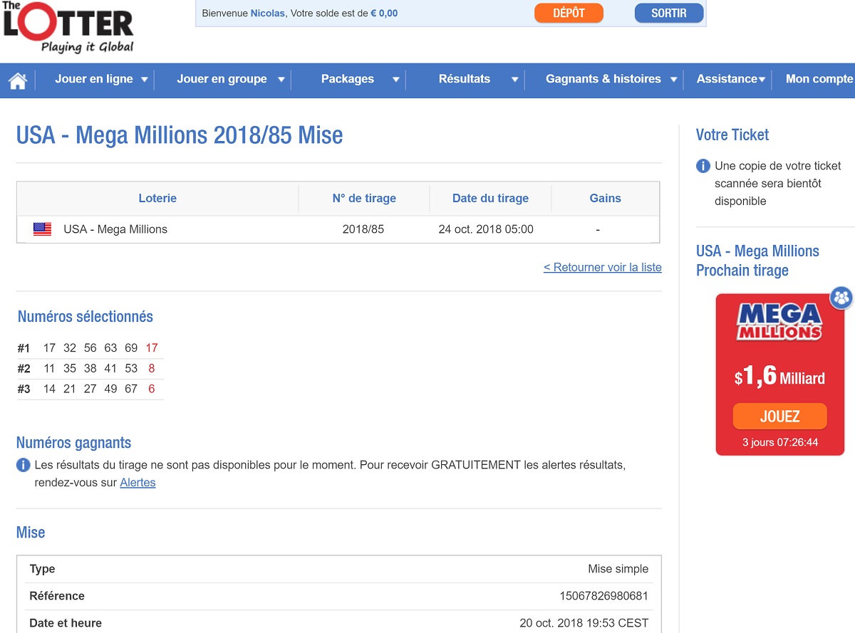 Historique de votre compte The Lotter