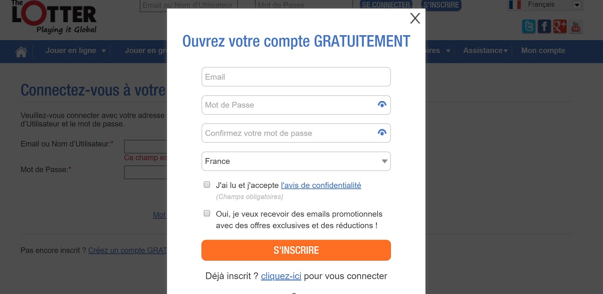 Inscription sur le site The Lotter pour jouer à Mega Millions