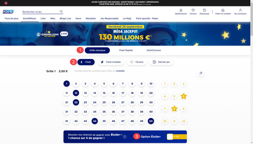 Jouer une grille pour le tirage Euromillions du vendredi 29 septembre 2023