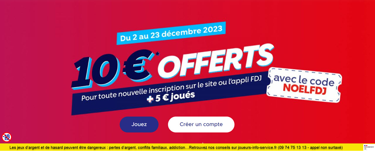 Code promotionnel FDJ : 10€ offerts sur FDJ.fr pour Noël